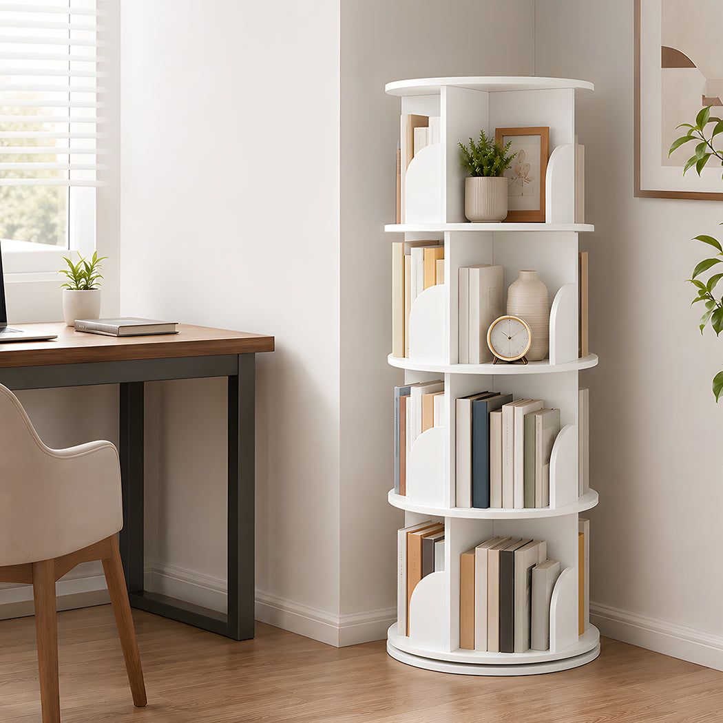 Rotating Bookshelf 4 Tier Storage 46x46x127cm