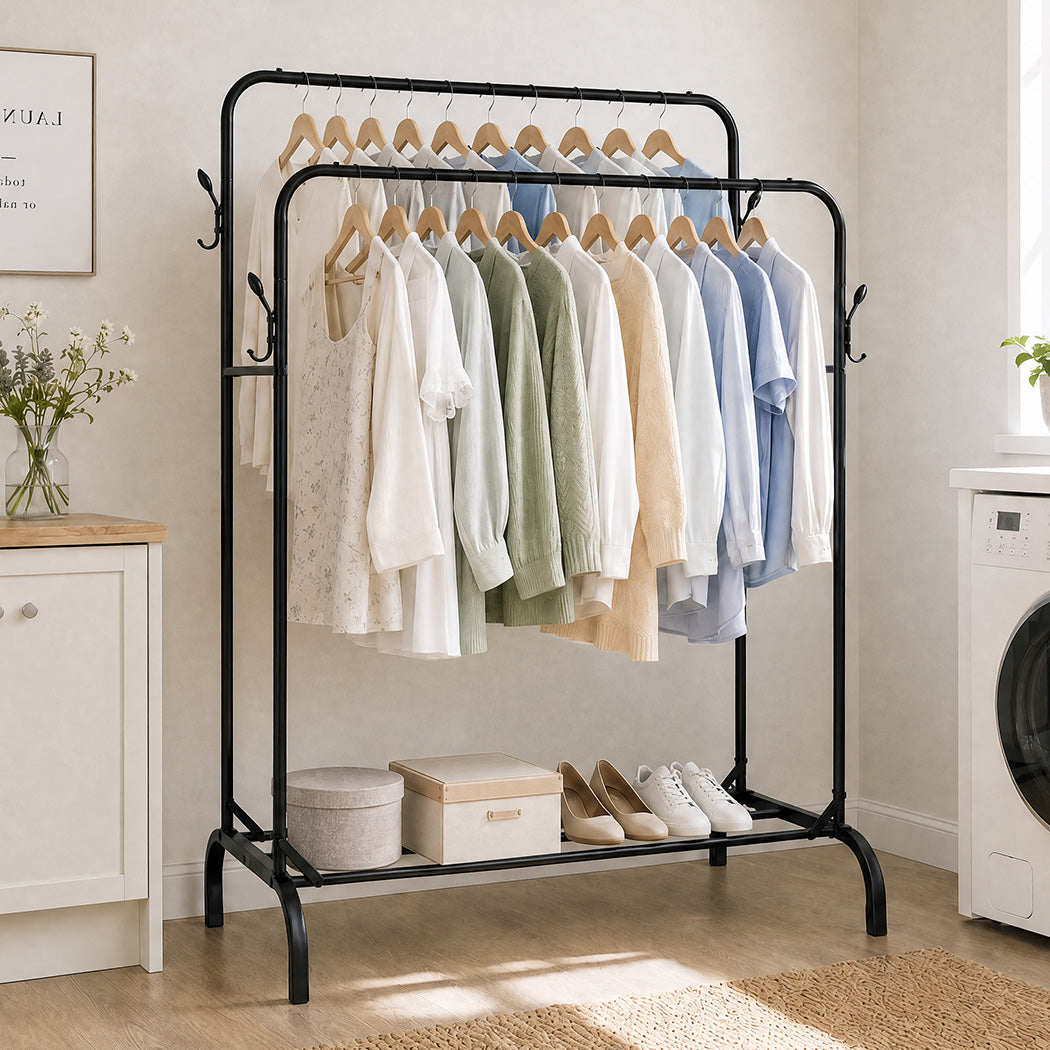 Heavy Duty Garment Rack Black Steel 118x54x145cm