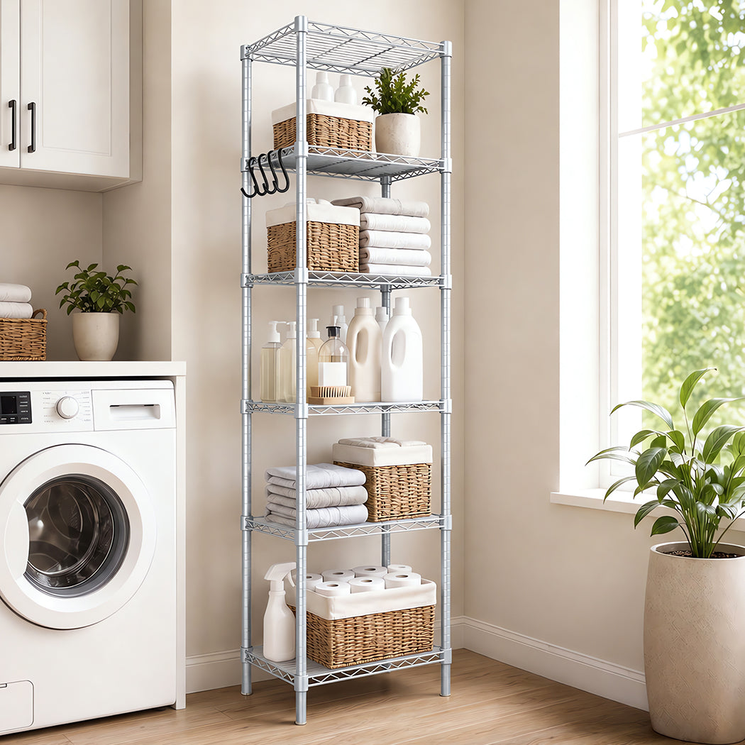 Silver 6 Tier Shelving Unit 42x32x161cm