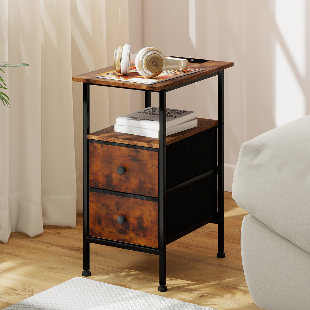 Brown Bedside Table With Drawers 48x30x60cm