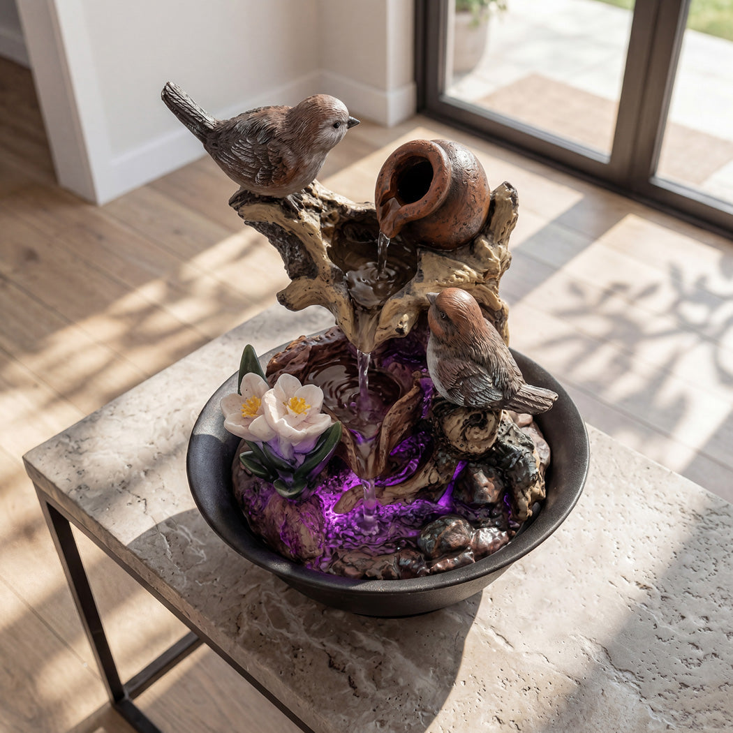 Tabletop Water Fountain LED Colour Changing Bird