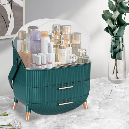 Makeup Organizer Case Portable Cosmetic Jewellery Storage Box White/Green with SC2 id