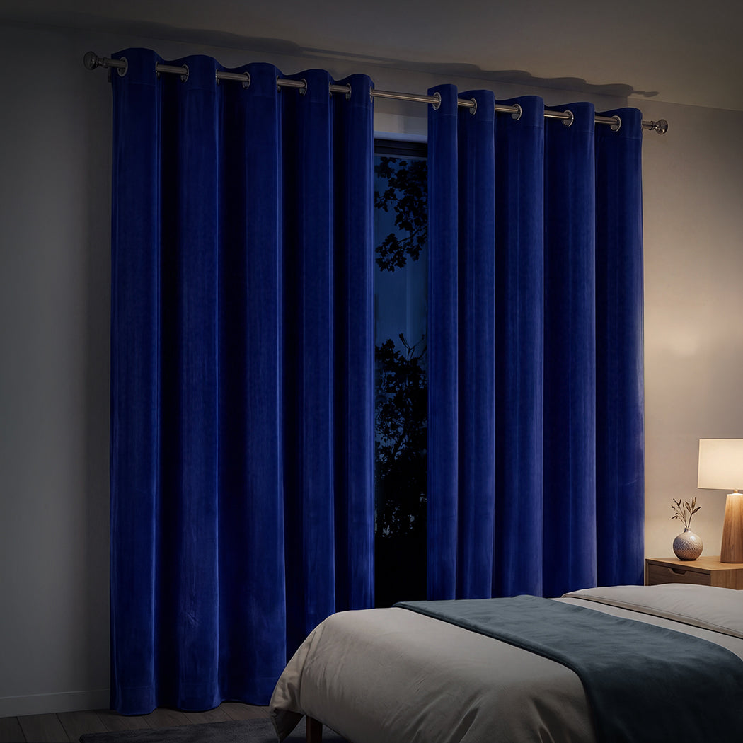 Velvet Blackout Curtains Blue 240x230cm | Simpledeals