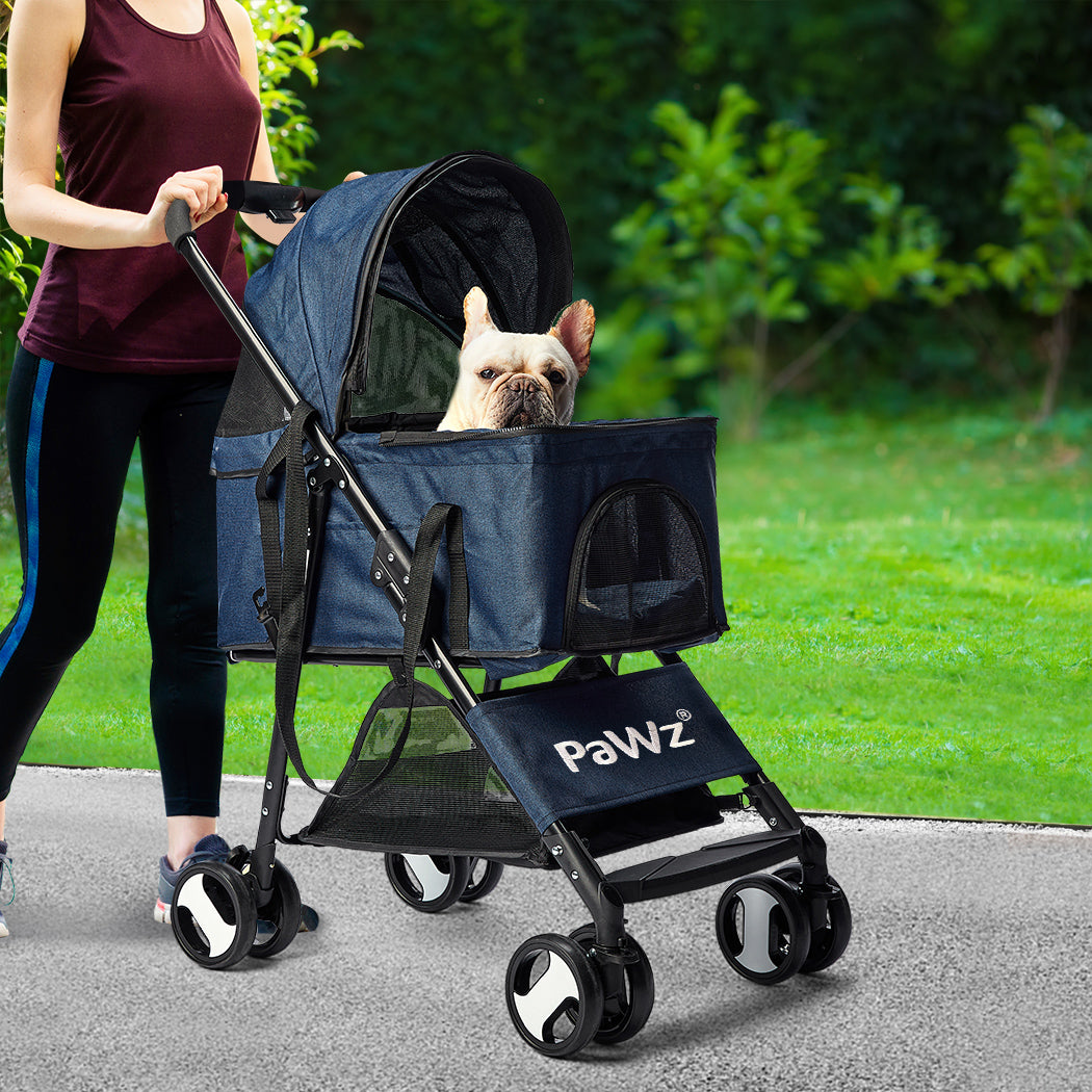 Large Pet Stroller Dog & Cat Carrier Blue Foldable Travel Pushchair