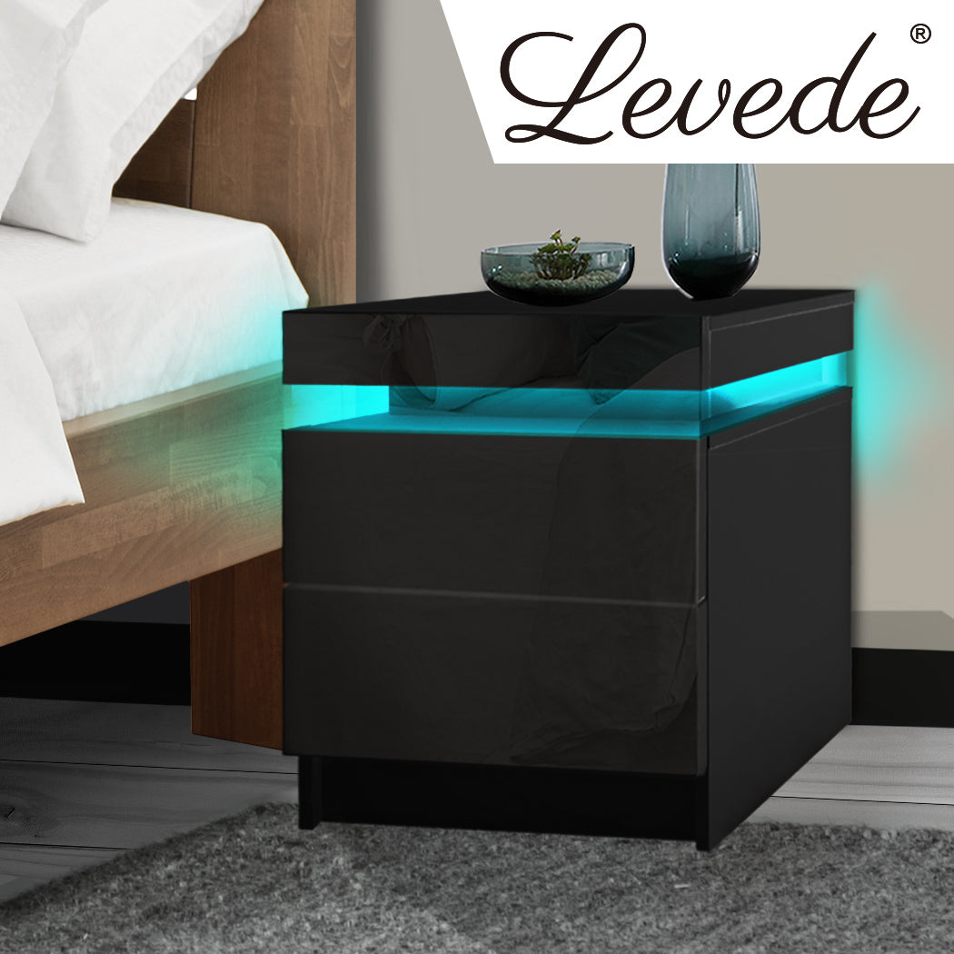 Bedside Tables Side Table 2 Drawers Black
