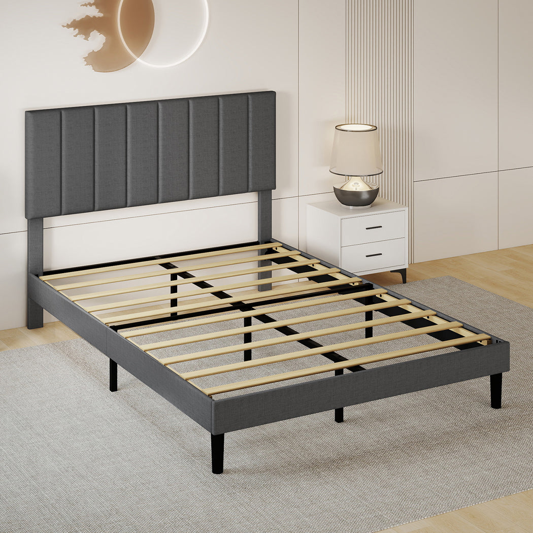 Double Bed Frame Upholstered Grey 193.5x140x103cm