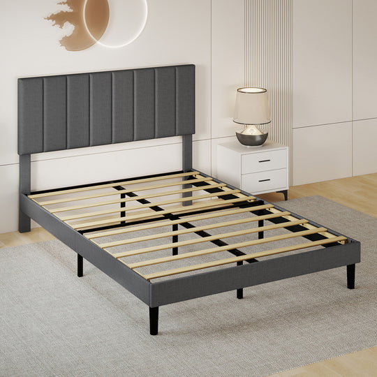 Double Bed Frame Upholstered Grey 193.5x140x103cm