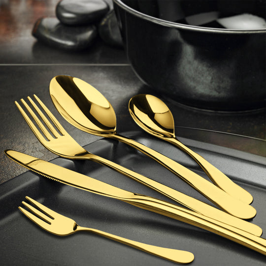 Stainless Steel Cutlery Set Travel Knife Gold | Fork Spoon Glossy Tableware