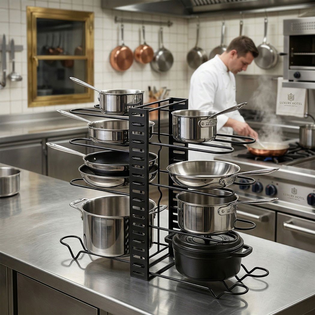 8 Tier Pot Pan Rack Organiser Kitchen | Simpledeals