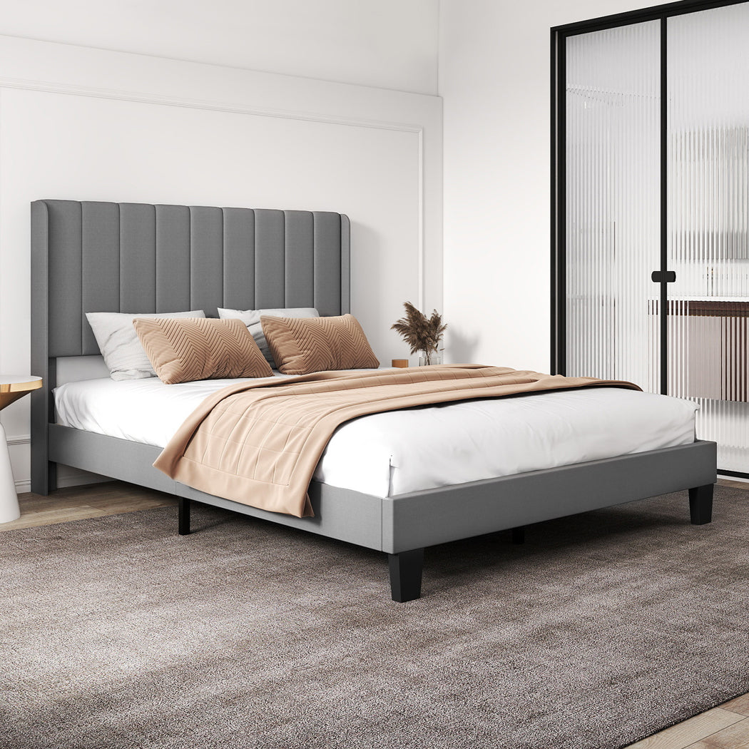 Double Bed Frame Grey Upholstered 190.7x137x103cm