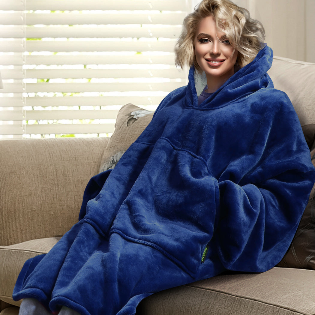 Blanket Hoodie Adult Sweatshirt Navy Blue, Dreamz Plush Warm Fleece