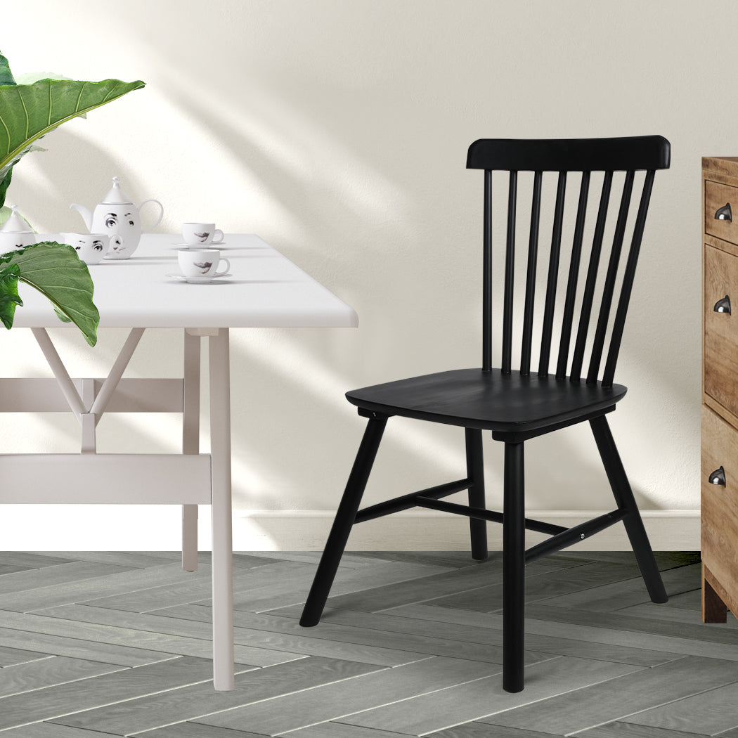 2x Dining Chairs Kitchen Winsor Black, Solid Wood