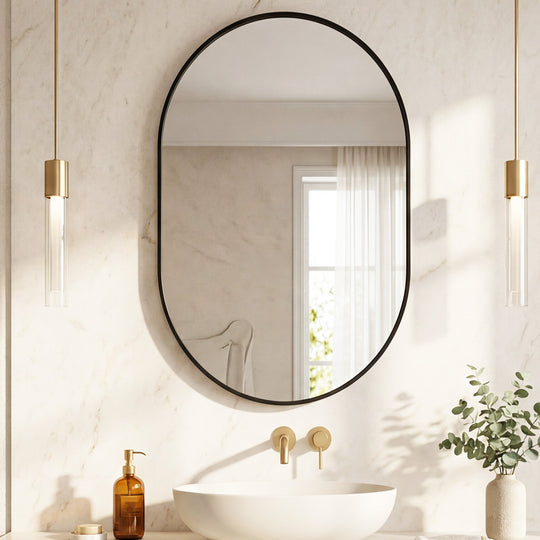 Oval Wall Mirror Black Frame 70x50cm