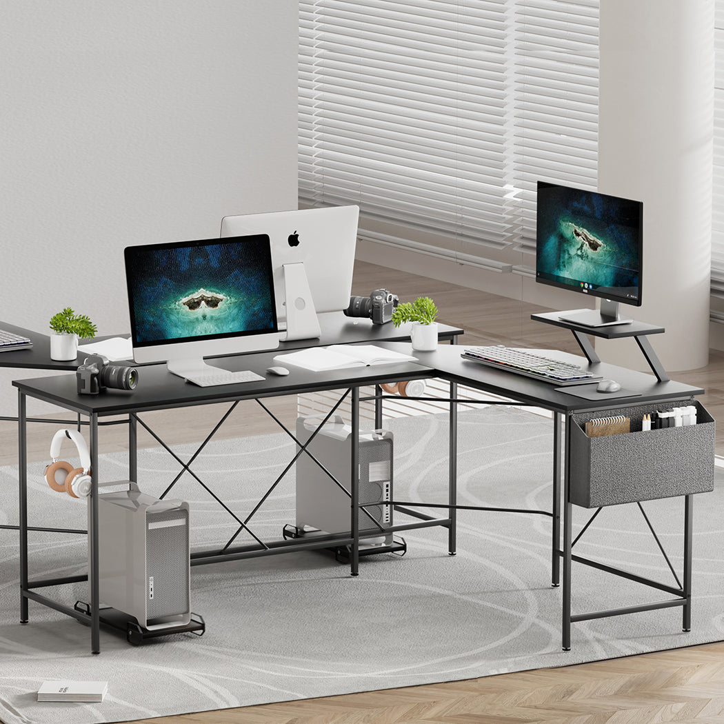 Compact Computer Desk Corner Desk Black  Adjustable Height Classic with id11&12