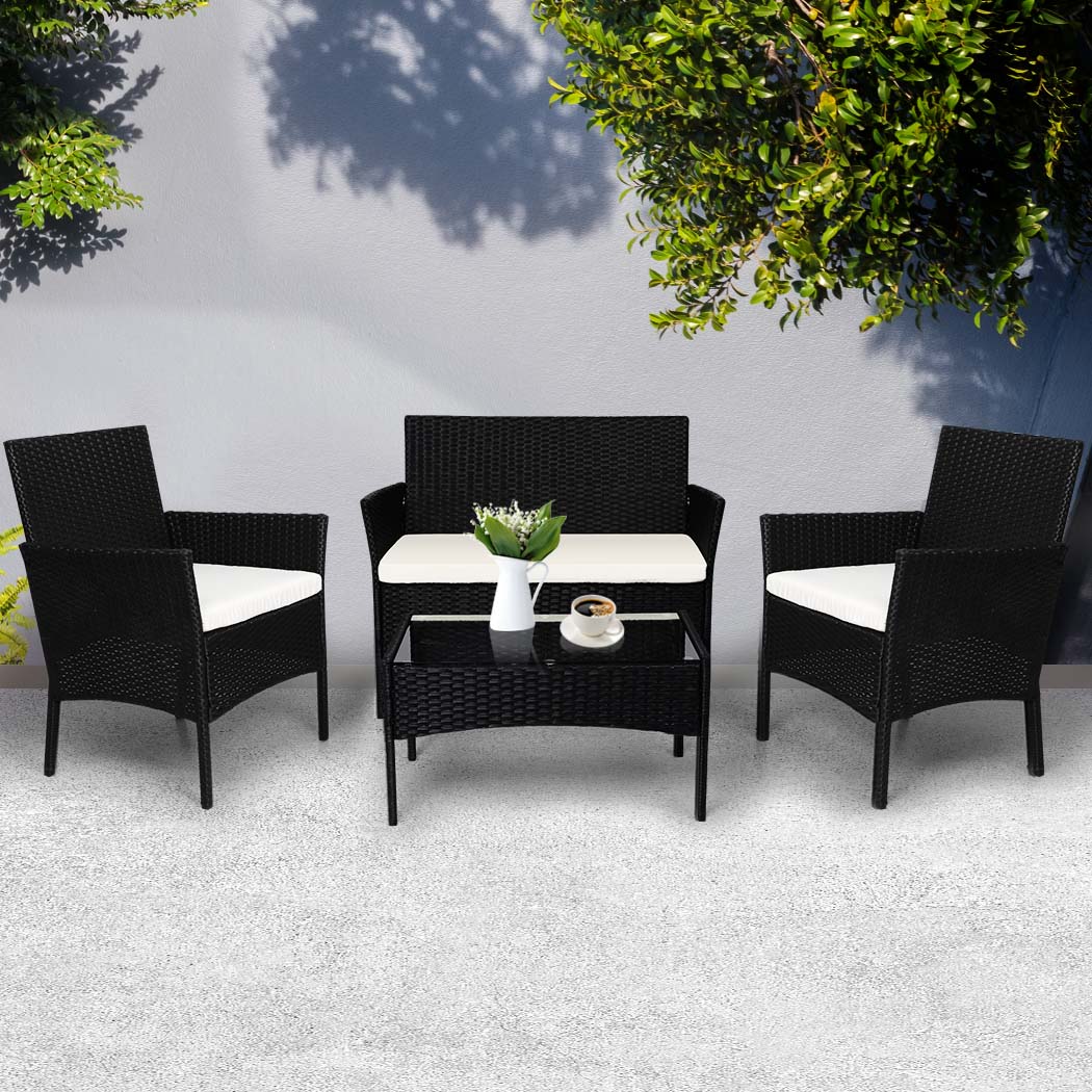 4 PCS Outdoor Furniture Setting Patio Garden Table Chairs Set Wicker Seat with SC11+SC12 id