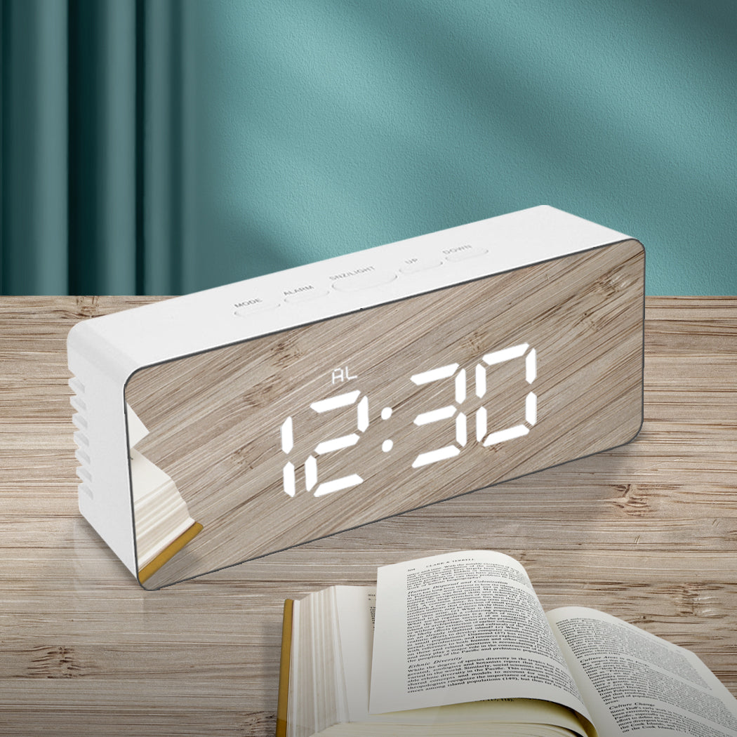 Alarm Clock Digital Led Mirror Desk Silver, Temperature Light Table Time