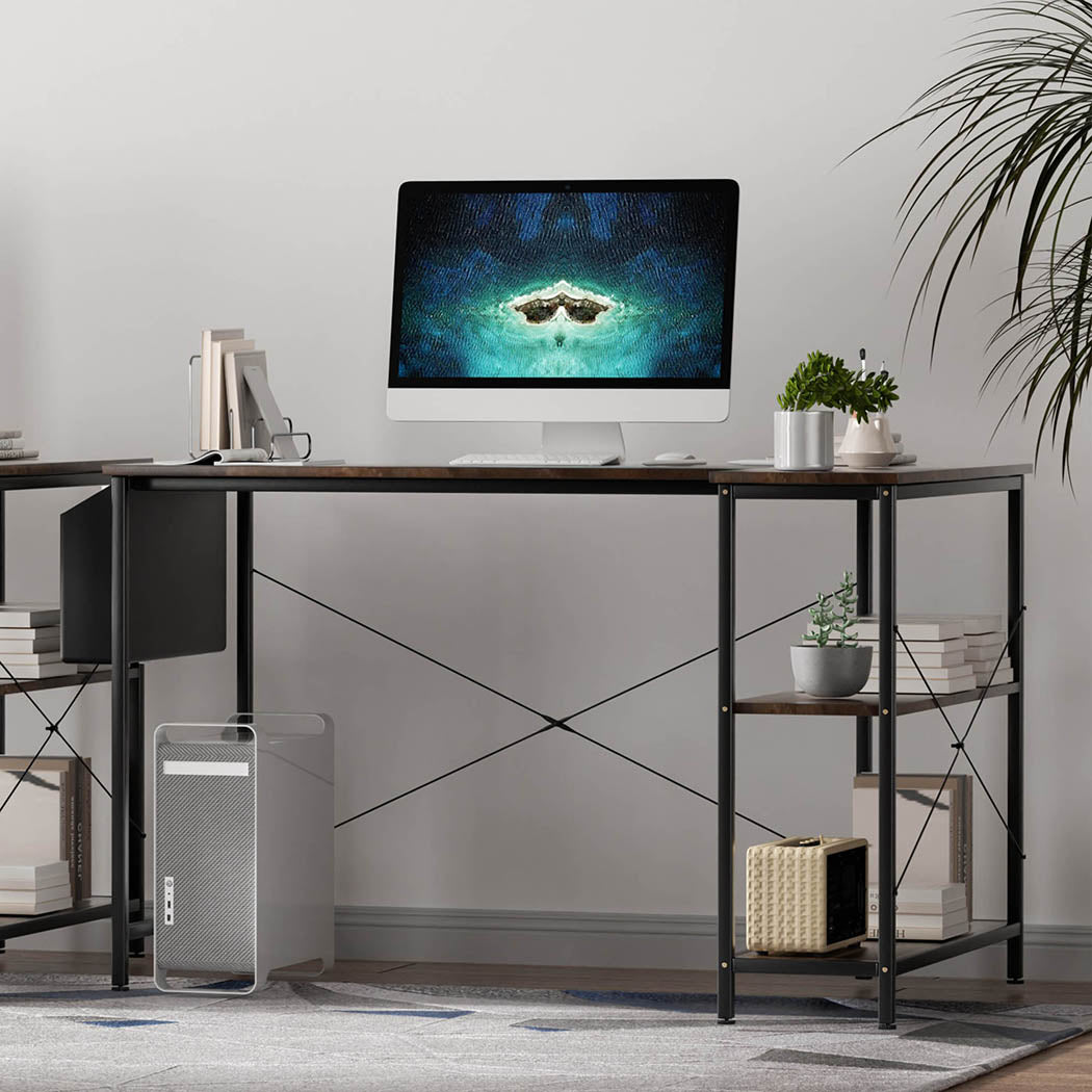 Functional L Shaped Computer Desk Corner Desk Brown  Wood Finish, id11&12