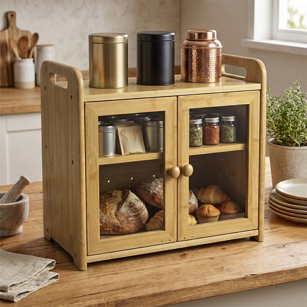 Bamboo Bread Bin 2 Tier 20L Kitchen Storage | Simpledeals