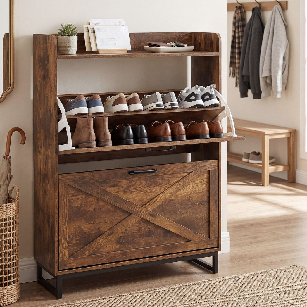 Shoe Cabinet 2 Flip Drawers Hallway Storage