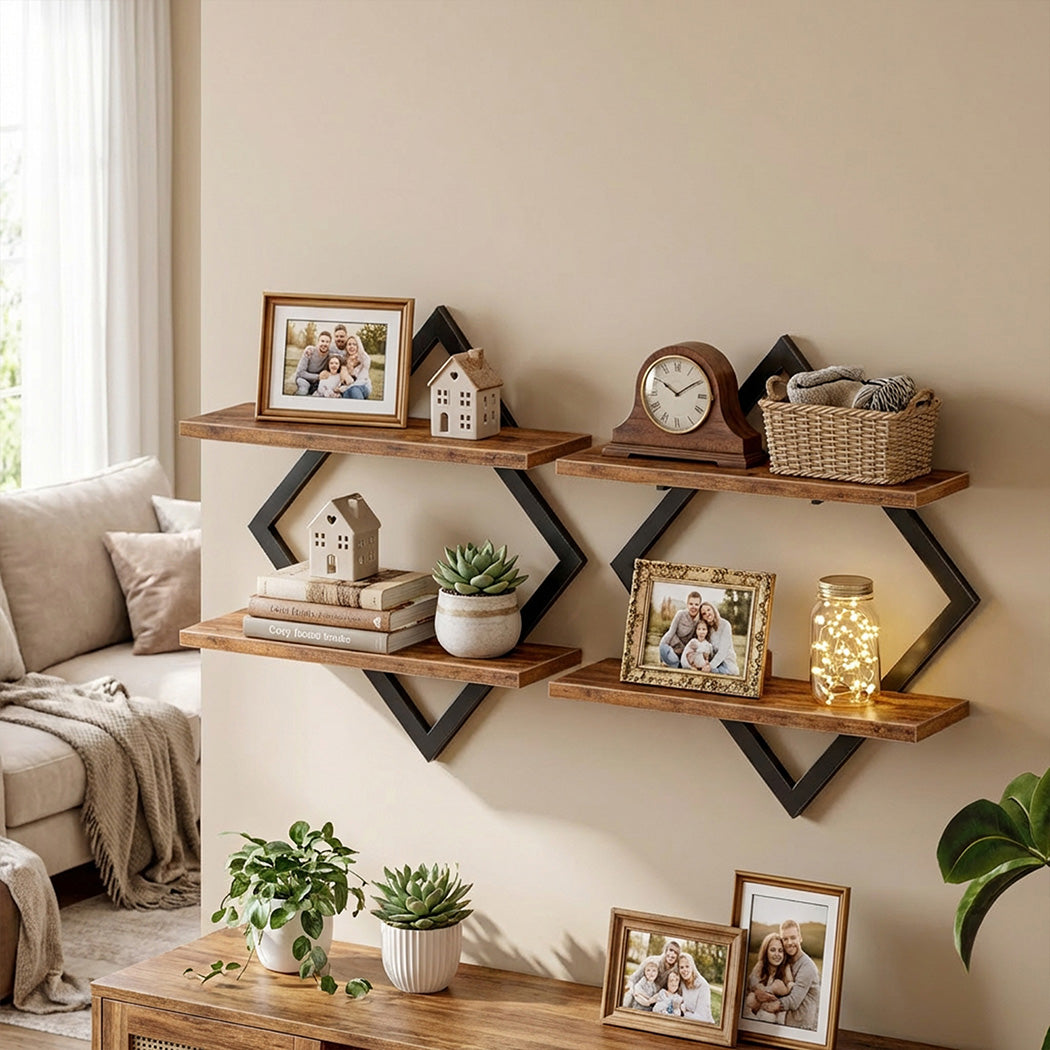 Floating Wall Shelf 2 Tier Industrial Bookshelf | Simpledeal