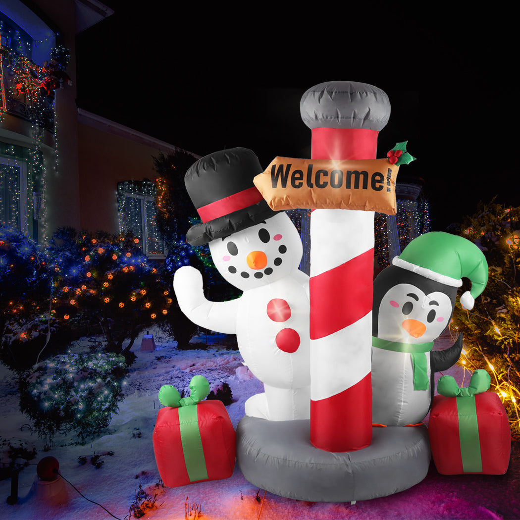 Inflatable Christmas Decor Pole with Welcome Led Lights Xmas