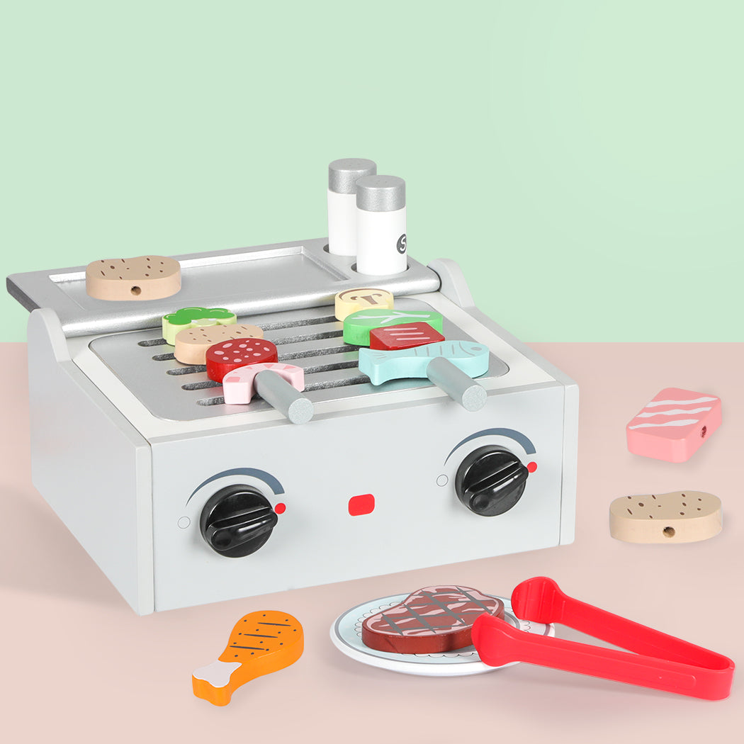 Kids Kitchen Play Set Wooden Toys Children, Cooking Bbq Role Food
