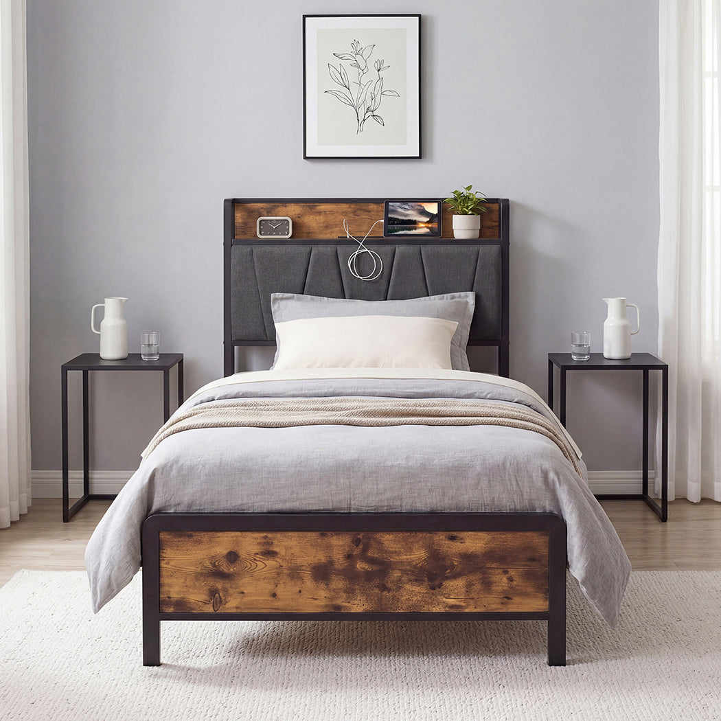 Single Bed Frame Industrial Storage 207x91.5x105cm