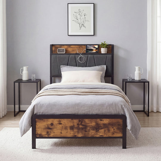 Single Bed Frame Industrial Storage 207x91.5x105cm
