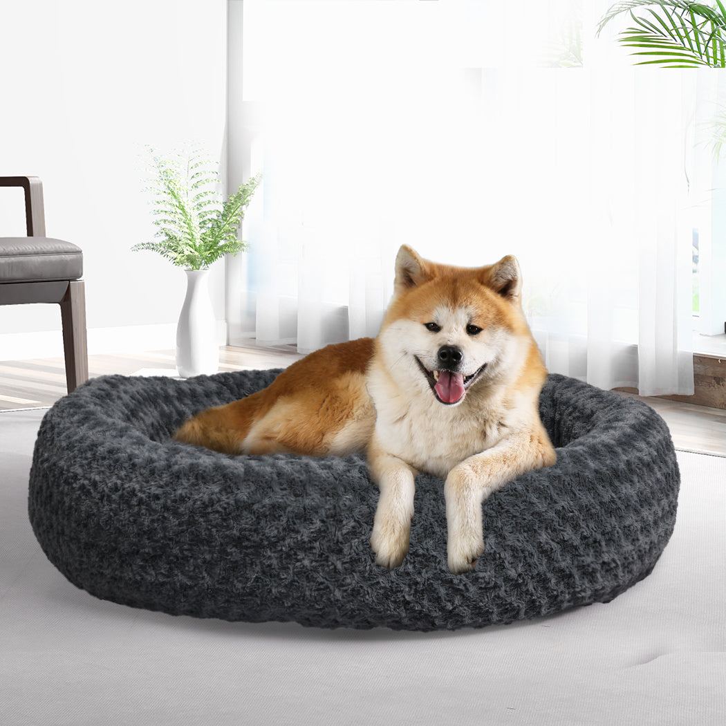 Calming Dog Bed Warm Soft Plush XL Dark Grey X-Large