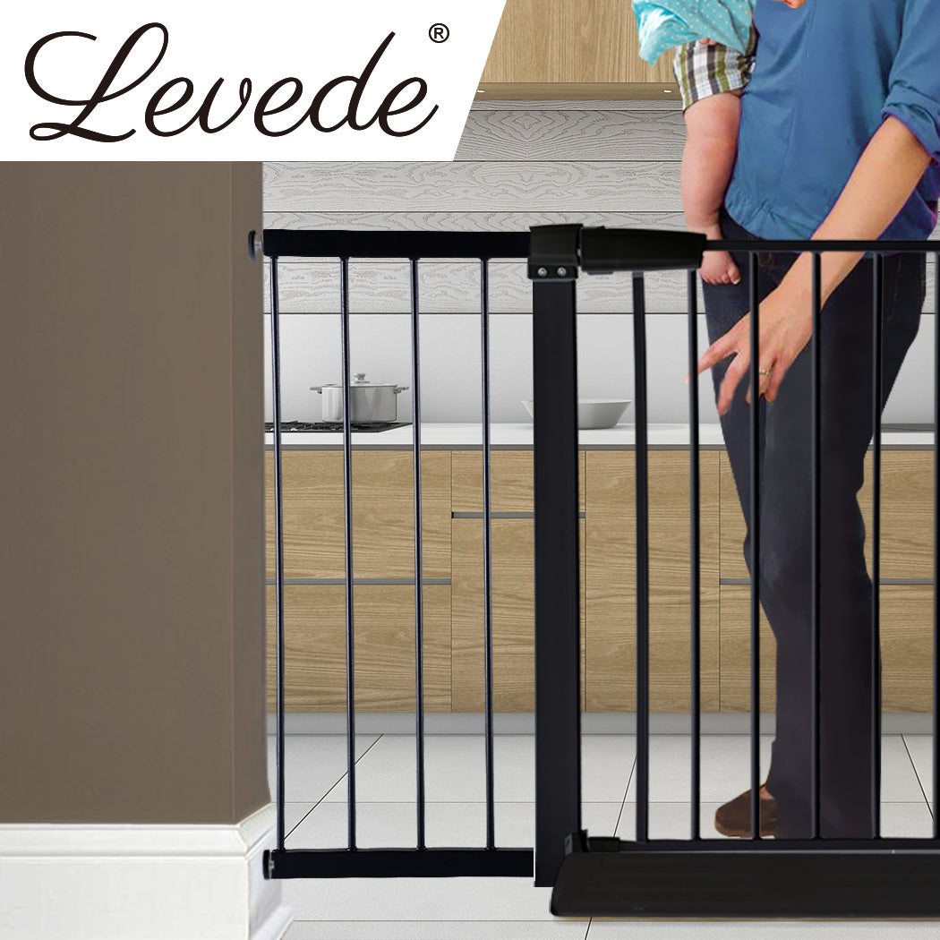 Baby Kids Pet Safety Security Gate Stair Barrier Doors Extension Panels Black and White