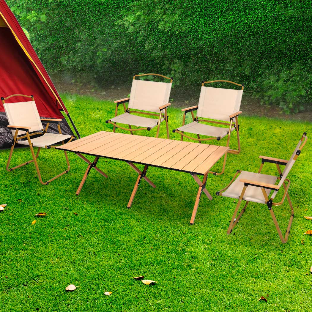 Folding Camping Table Chair Set Oak