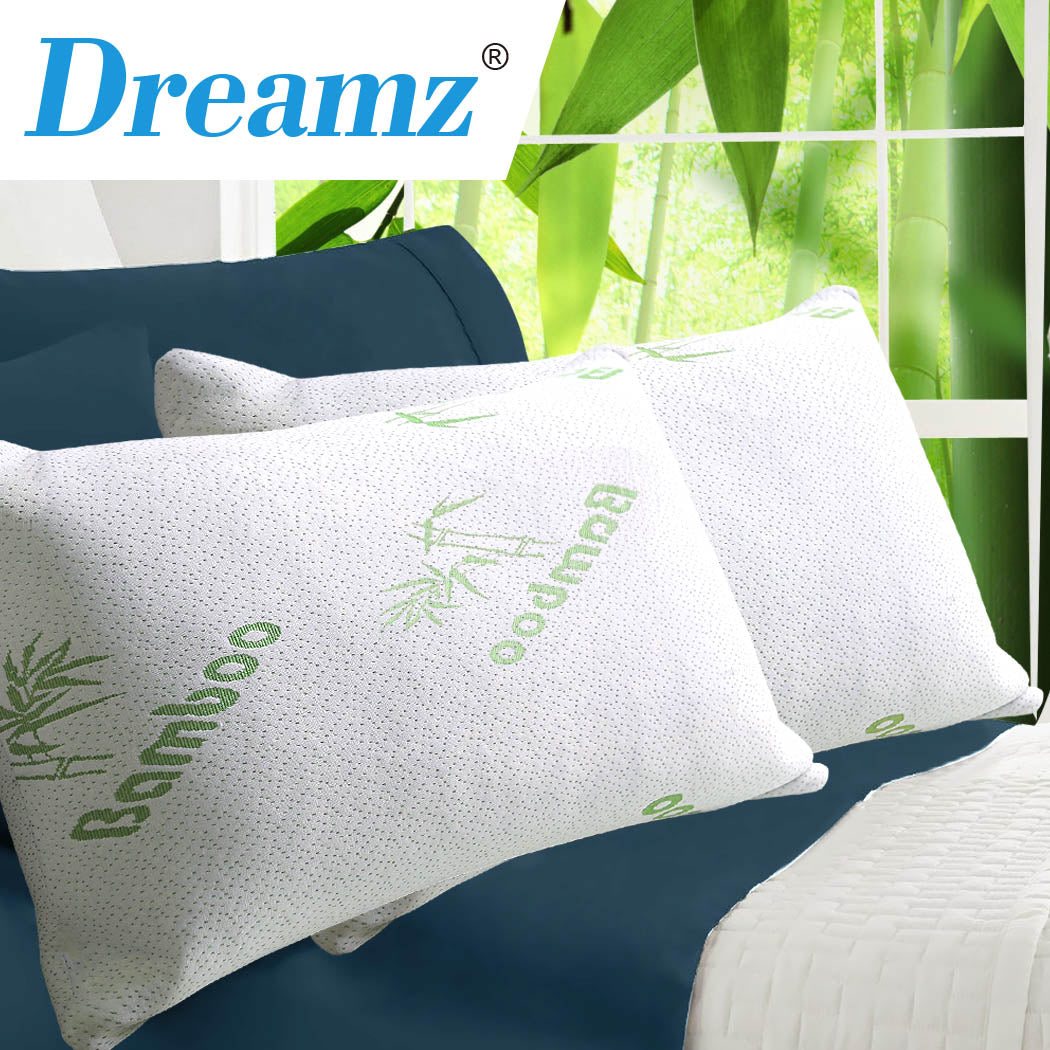2x Memory Foam Pillow Bamboo, Dreamz Luxury Natural Bed