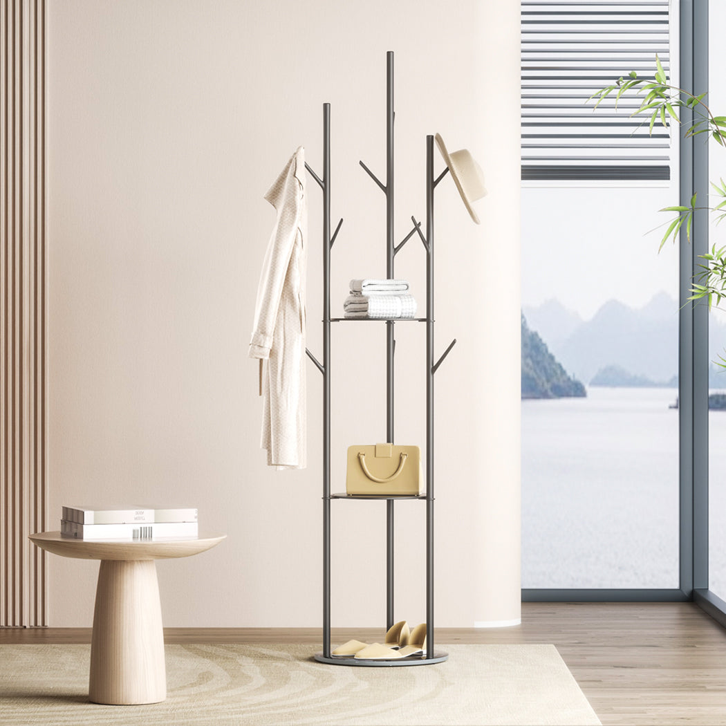 Compact Coat Rack Clothes Stand 8 Hook Organizer Black  Space-Saving with id4