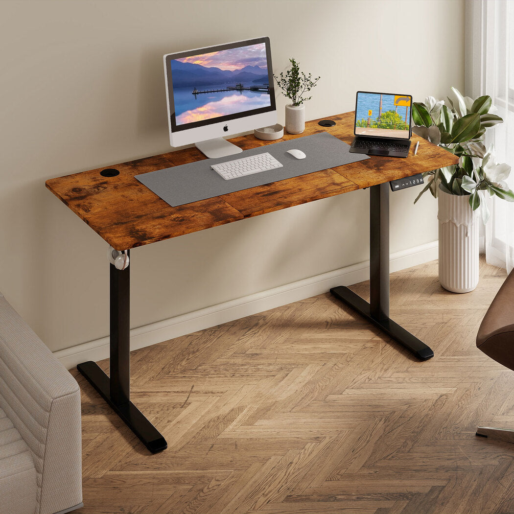 Adjustable Steel Desk - Oak 140x60x72cm