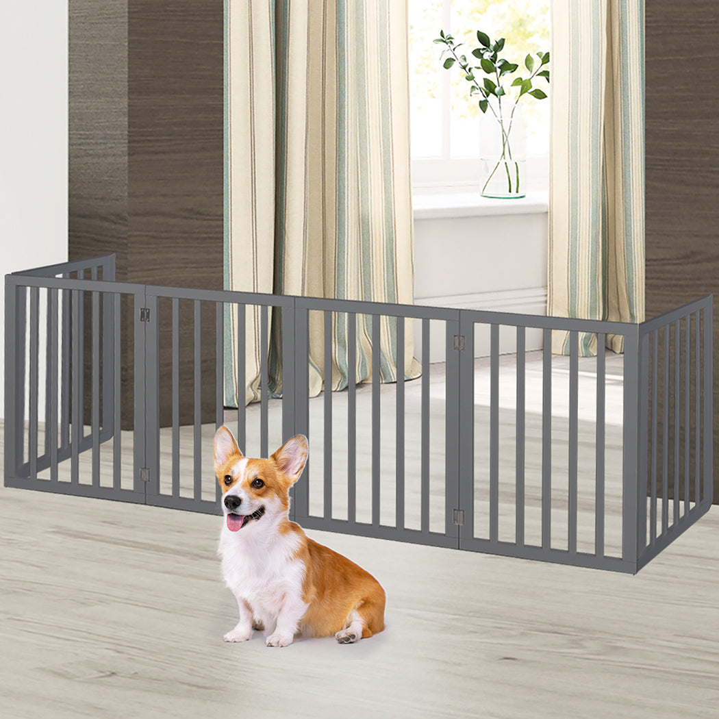 Wooden Pet Gate Dog Safety Fence Grey 100-Pack Adjustable Barrier