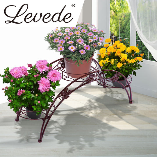 2X Plant Stand Outdoor Indoor Metal Bronze, Flower Pot Shelf Garden