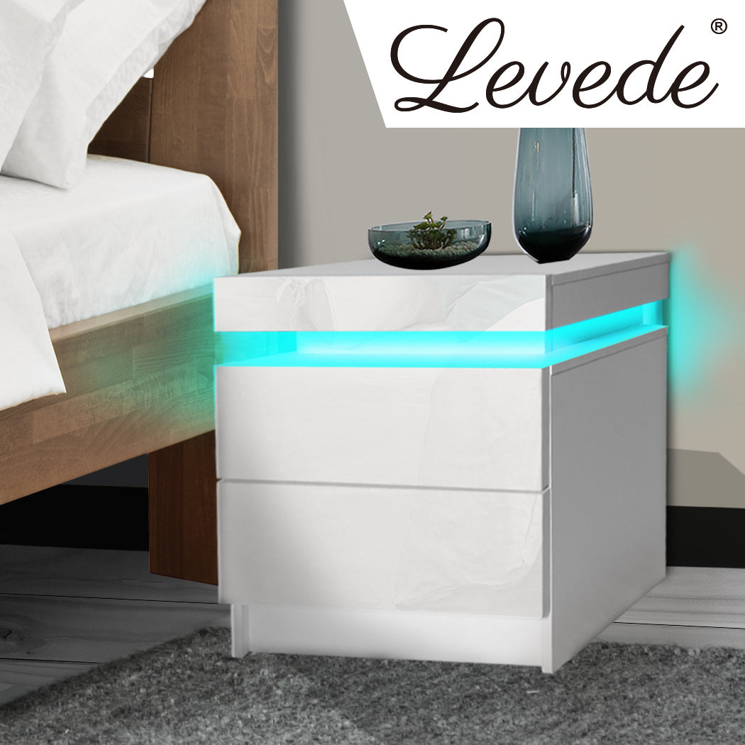 Bedside Tables RGB LED Side Table White