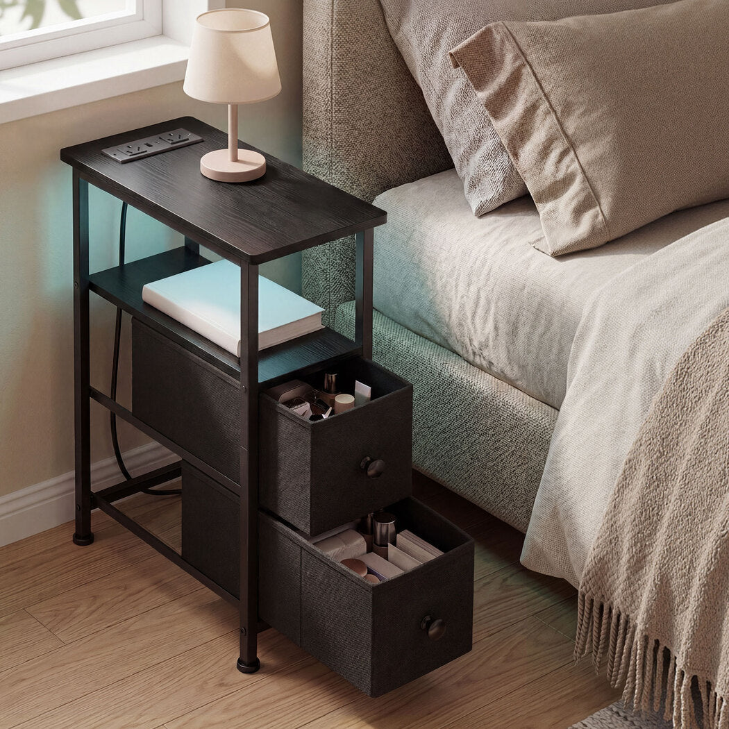 Narrow Bedside Table With Led Charging 20x40x59cm