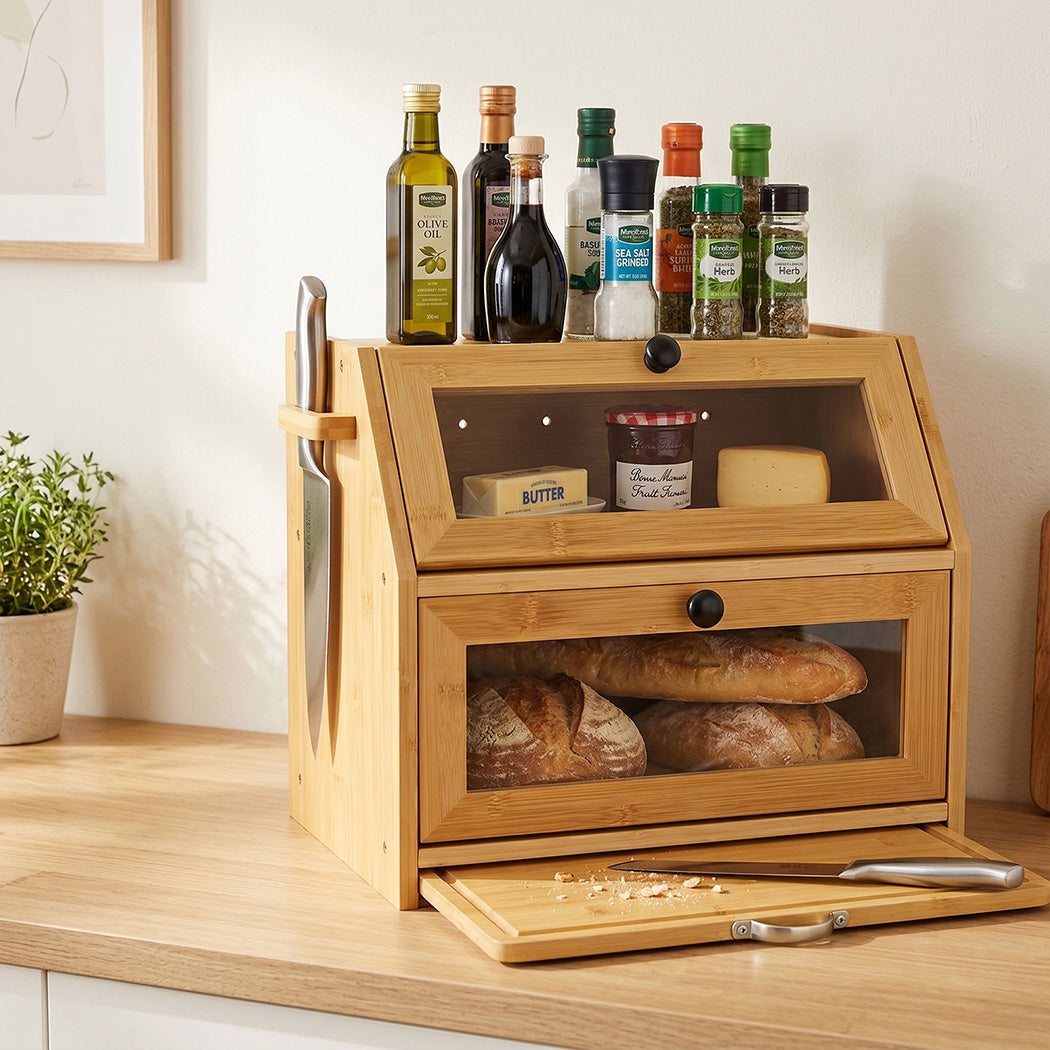 Bamboo Bread Bin Double Layer Cutting Board | Simpledeals