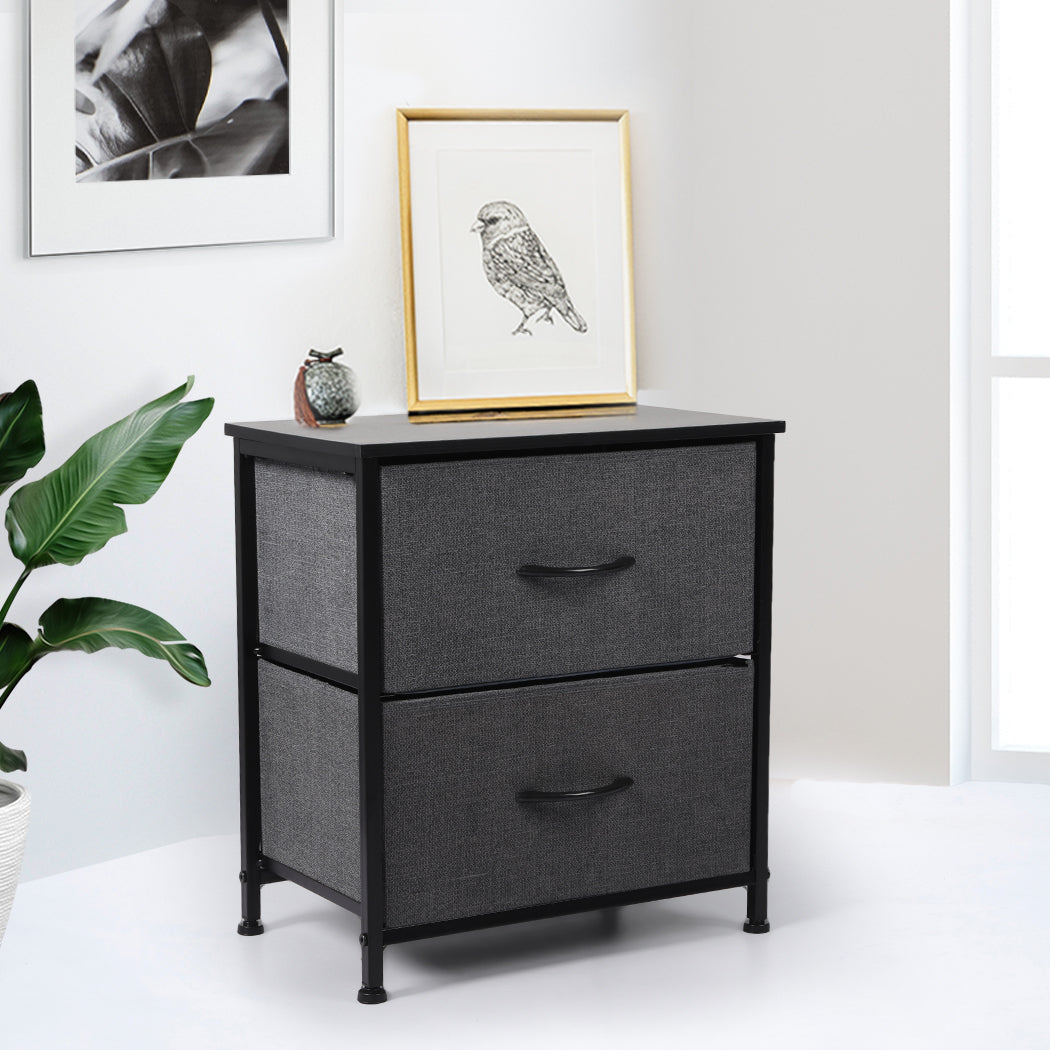Storage Cabinet Chest of 2 Drawers Dark Grey, Tower Bedside Table Dresser