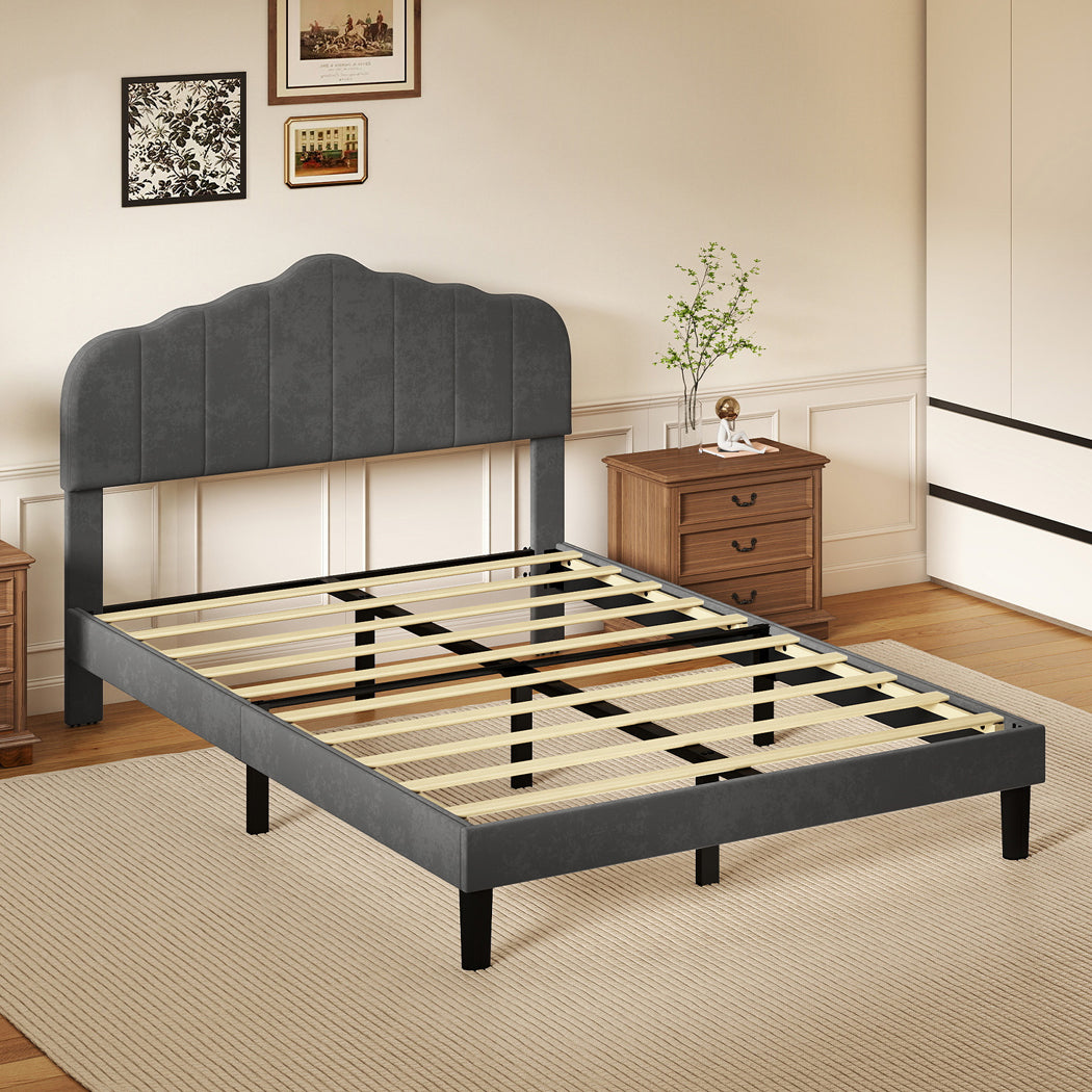 Queen Bed Frame Upholstered Grey 203.5x155x103cm