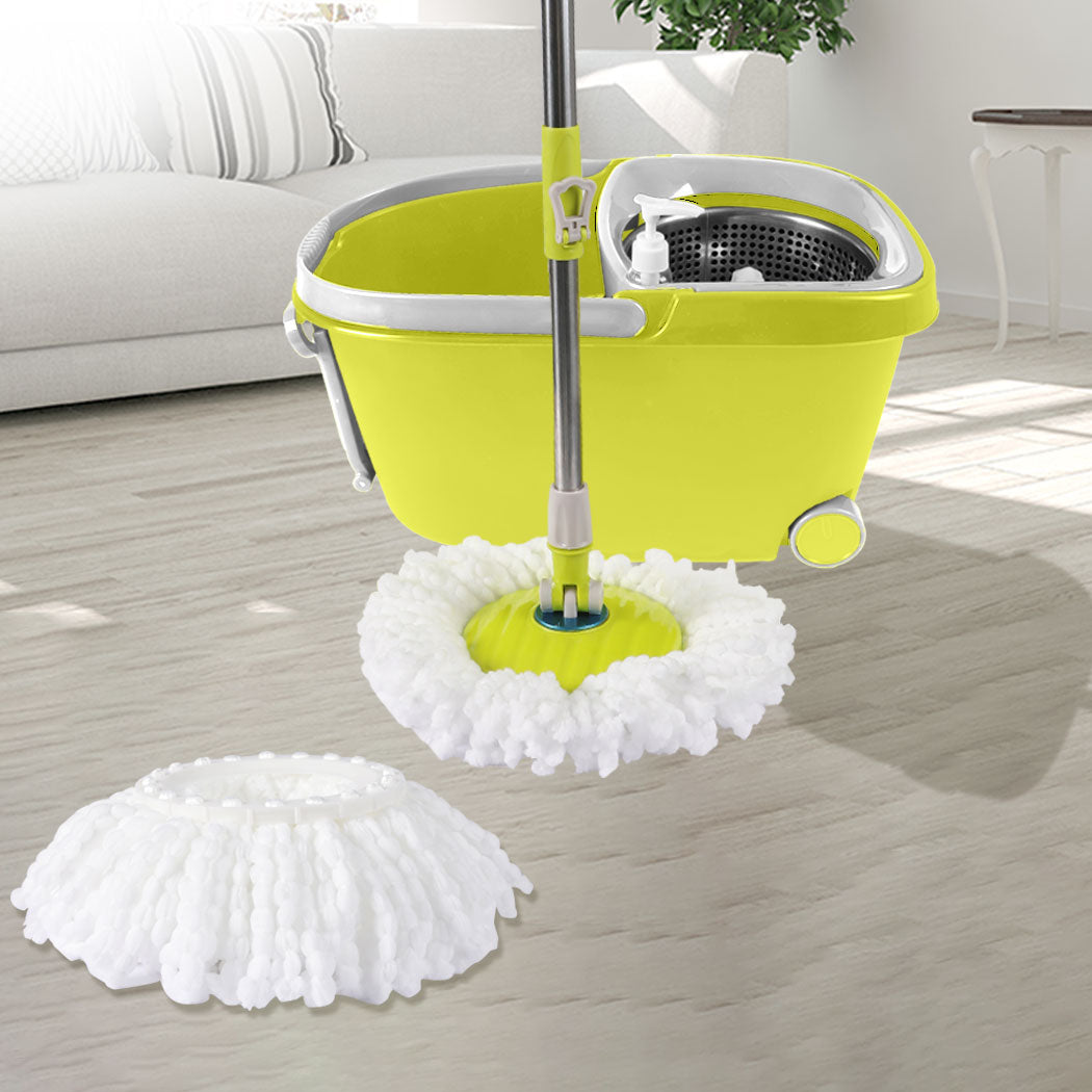 Cleanflo Spin Mop Bucket Set 360 Spinning Green, Stainless Steel Rotating Wet