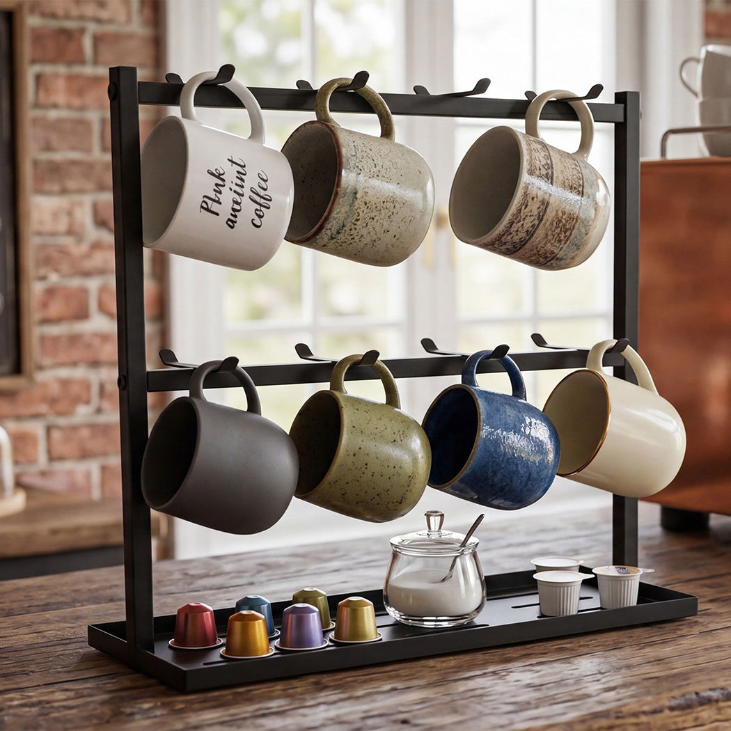 2-Tier Mug Rack 16 Hook Coffee Cup Stand | Simpledeals