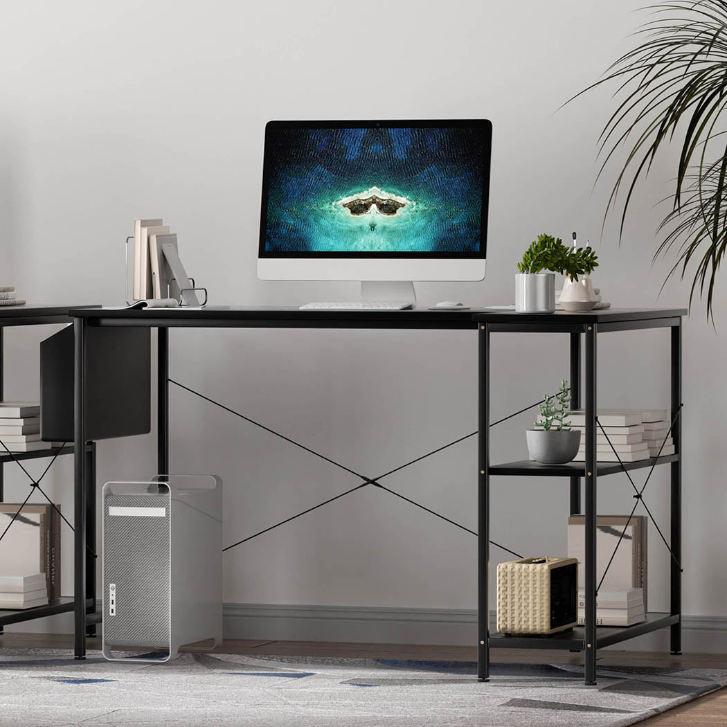 Versatile L Shaped Computer Desk Home Desk Black  Adjustable Height with id11&12