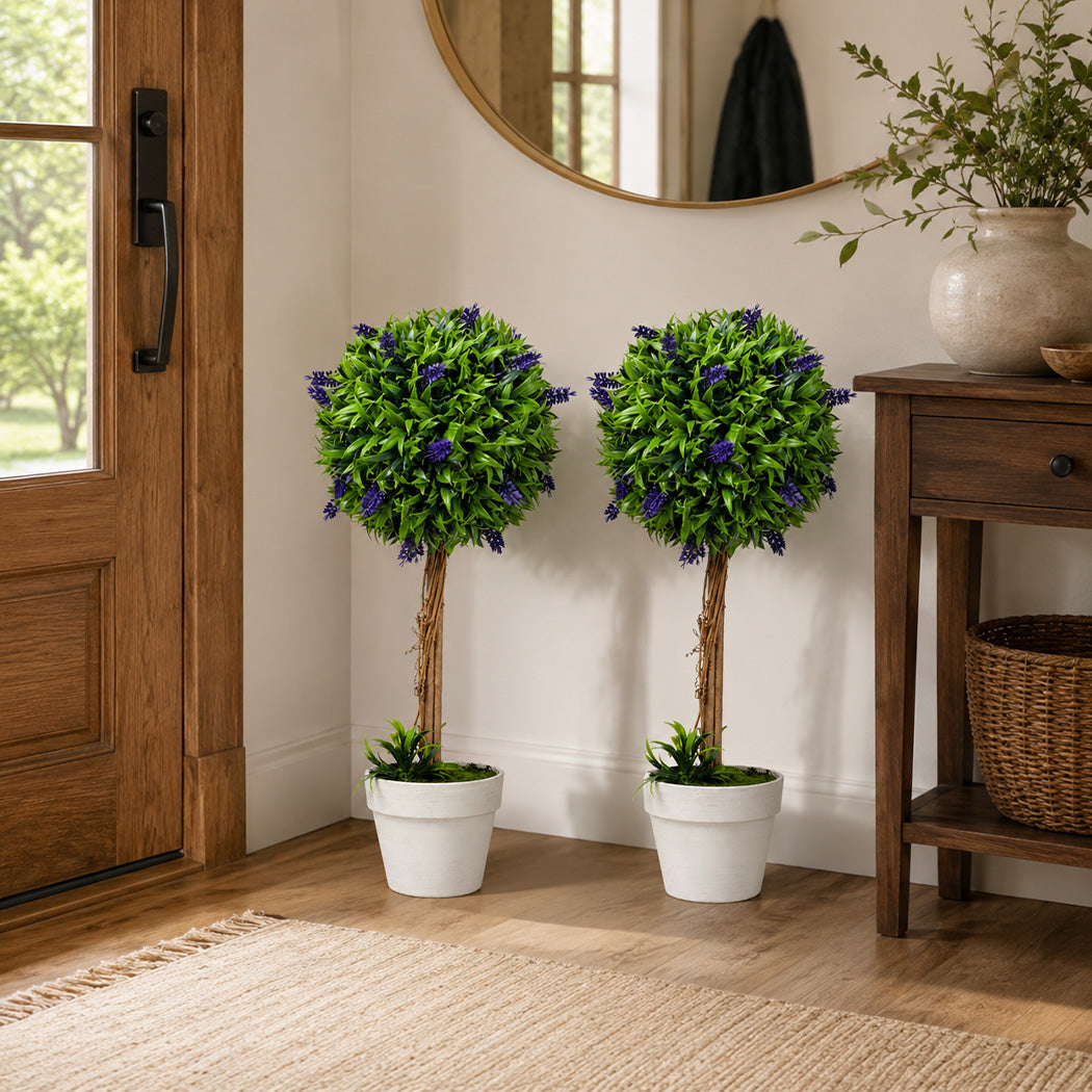 Artificial Lavender Topiary Set Green 24x24x60cm
