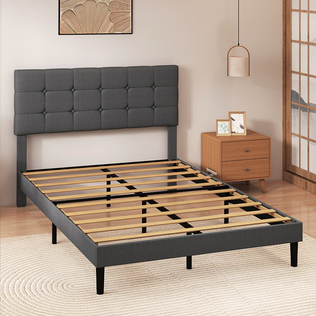 Grey Upholstered Bed Frame Queen 203.5x155x103cm