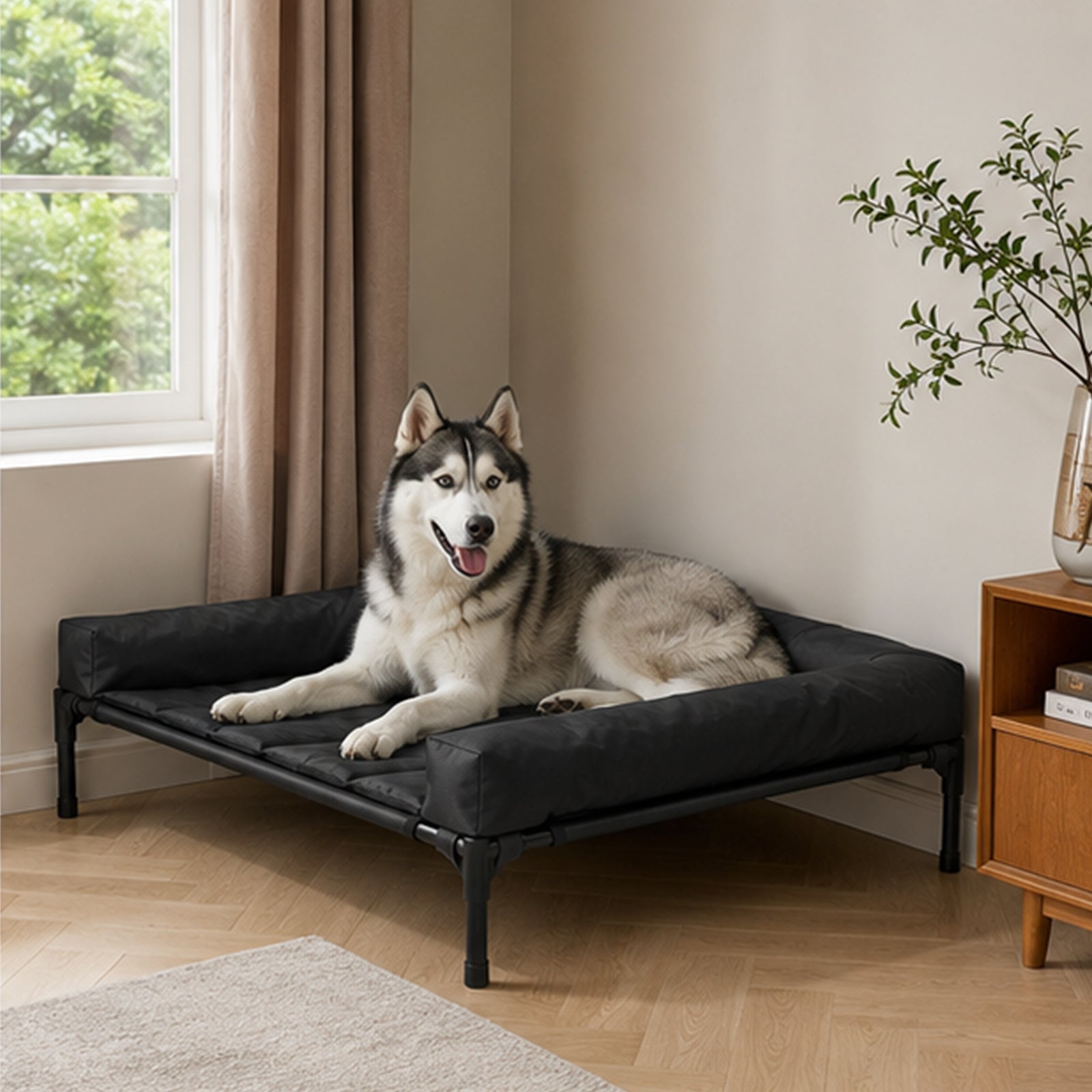 Large Dog Bed Black Breathable 107x76x18.5cm