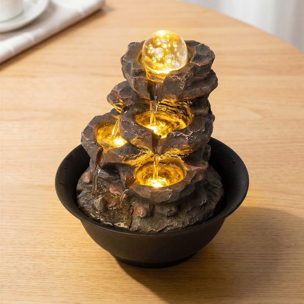 Indoor Water Fountain Brown Tabletop 21x21x24cm