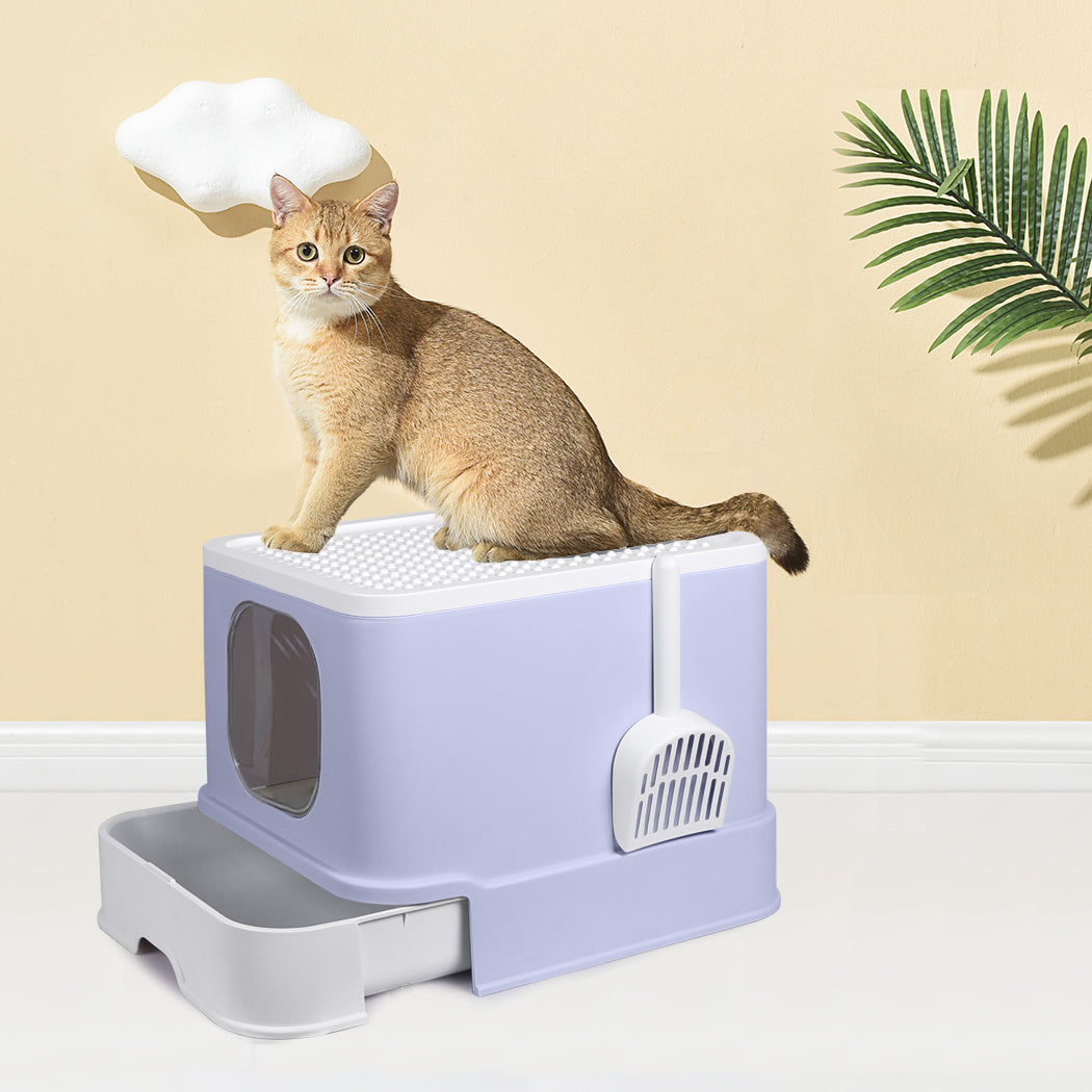 Cat Litter Box Fully Enclosed Toilet Purple, Trapping Odor Control Basin