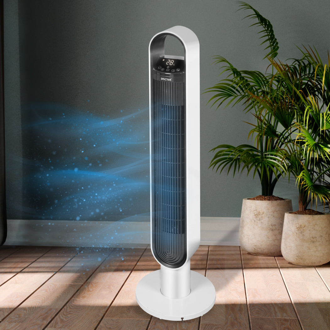 Tower Fan Portable Oscillating White, Remote Control Led